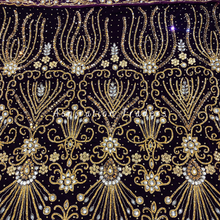 Load image into Gallery viewer, Dark Magenta Velvet with Hand beaded Gold work George Wrapper Set- VG059