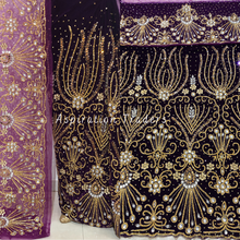 Load image into Gallery viewer, Dark Magenta Velvet with Hand beaded Gold work George Wrapper Set- VG059