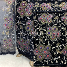 Load image into Gallery viewer, Beauty in Black Velvet Heavily Beaded Nigerian George wrapper set - VG060