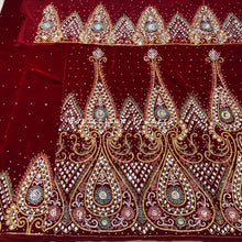 Load image into Gallery viewer, Ruby Red Velvet Heavily Beaded Nigerian George wrapper set - VG061