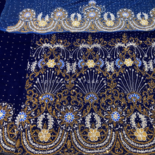 Load image into Gallery viewer, Smoky Royal Blue Velvet Fabric with Heavy Beaded & Crystal Stone George wrapper set - VG062