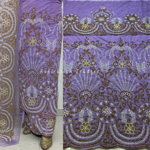 Load image into Gallery viewer, Smoky Royal Blue Velvet Fabric with Heavy Beaded & Crystal Stone George wrapper set - VG062