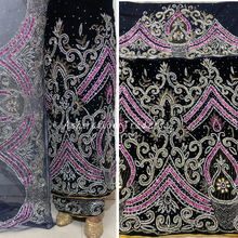 Load image into Gallery viewer, Trendy Navy Blue Velvet With Heavy Silver & Pink Stone Beaded George Wrapper set - VG063