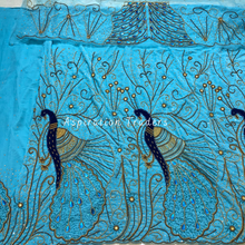 Load image into Gallery viewer, Aquatic Powder Blue Heavy Stone Work Peacock Design Velvet George Wrapper Set - VG065