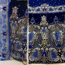 Load image into Gallery viewer, Bold Purple with Lacer Cut & Net Patch Heavy Beaded Work Velvet George Wrapper Set- VG067