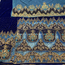 Load image into Gallery viewer, Eye Catching Royal Blue Heavy Crystal Stone Beaded With Net Patch Velvet Fabric George Wrapper Set- VG068