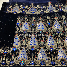 Load image into Gallery viewer, Rich Navy Blue Sequined Work Multi coloured Crystal Stone Beaded Velvet George Wrapper Set - VG069