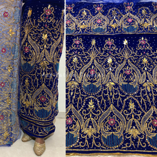 Load image into Gallery viewer, Rich Dark Green Handcrafted Roxy Stone Beaded Velvet Fabric George Wrapper Set - VG070