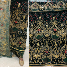 Load image into Gallery viewer, Rich Dark Green Handcrafted Roxy Stone Beaded Velvet Fabric George Wrapper Set - VG070