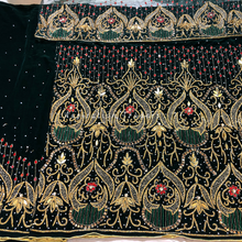 Load image into Gallery viewer, Rich Dark Green Handcrafted Roxy Stone Beaded Velvet Fabric George Wrapper Set - VG070
