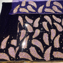 Load image into Gallery viewer, Hot Red Velvet Fabric With Heavy Feather Design Multi Crystal Stone Beaded George Wrapper Set - VG071