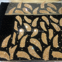 Load image into Gallery viewer, Hot Red Velvet Fabric With Heavy Feather Design Multi Crystal Stone Beaded George Wrapper Set - VG071