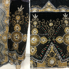 Load image into Gallery viewer, Beauty In Black Heavily Beaded Velvet Nigerian George Wrapper Set - VG074