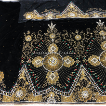 Load image into Gallery viewer, Beauty In Black Heavily Beaded Velvet Nigerian George Wrapper Set - VG074
