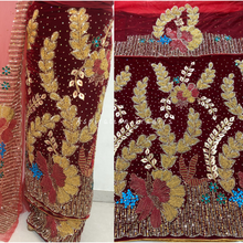 Load image into Gallery viewer, Rich Red Heavy Coloured Pearl Luxury Stone Beaded Velvet Fabric Nigerian George Wrapper Set - VG077