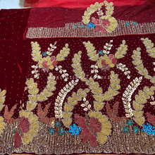 Load image into Gallery viewer, Rich Red Heavy Coloured Pearl Luxury Stone Beaded Velvet Fabric Nigerian George Wrapper Set - VG077