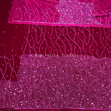 Load image into Gallery viewer, Beautiful Pink Beaded Designer Velvet Fabric Nigerian George Wrapper Set - VG079
