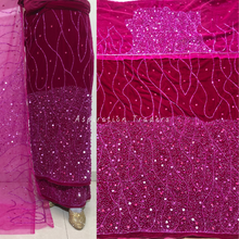 Load image into Gallery viewer, Beautiful Pink Beaded Designer Velvet Fabric Nigerian George Wrapper Set - VG079