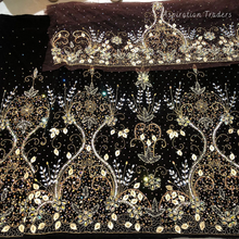 Load image into Gallery viewer, Bold Red with Gold work Designer Velvet Fabric Nigerian George Wrapper Set - VG080