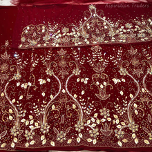 Load image into Gallery viewer, Bold Red with Gold work Designer Velvet Fabric Nigerian George Wrapper Set - VG080