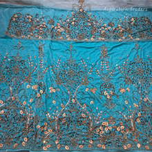 Load image into Gallery viewer, Bold Red with Gold work Designer Velvet Fabric Nigerian George Wrapper Set - VG080