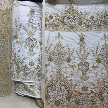 Load image into Gallery viewer, Bold Red with Gold work Designer Velvet Fabric Nigerian George Wrapper Set - VG080