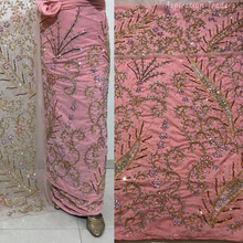 Load image into Gallery viewer, Bright Maroon Heavy Stone Beaded Velvet Fabric Nigerian George Wrapper Set - VG082