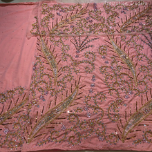 Load image into Gallery viewer, Bright Maroon Heavy Stone Beaded Velvet Fabric Nigerian George Wrapper Set - VG082