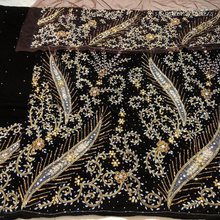 Load image into Gallery viewer, Bright Maroon Heavy Stone Beaded Velvet Fabric Nigerian George Wrapper Set - VG082