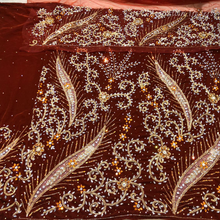 Load image into Gallery viewer, Bright Maroon Heavy Stone Beaded Velvet Fabric Nigerian George Wrapper Set - VG082