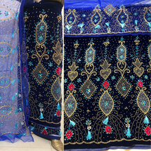 Load image into Gallery viewer, Eye Catching Purple Heavily Beaded with Thread fringes Designer Velvet Fabric Nigerian George Wrapper Set - VG083