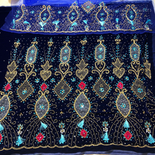 Load image into Gallery viewer, Eye Catching Purple Heavily Beaded with Thread fringes Designer Velvet Fabric Nigerian George Wrapper Set - VG083