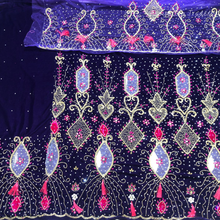 Load image into Gallery viewer, Eye Catching Purple Heavily Beaded with Thread fringes Designer Velvet Fabric Nigerian George Wrapper Set - VG083