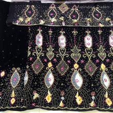 Load image into Gallery viewer, Eye Catching Purple Heavily Beaded with Thread fringes Designer Velvet Fabric Nigerian George Wrapper Set - VG083