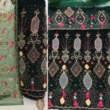 Load image into Gallery viewer, Eye Catching Purple Heavily Beaded with Thread fringes Designer Velvet Fabric Nigerian George Wrapper Set - VG083