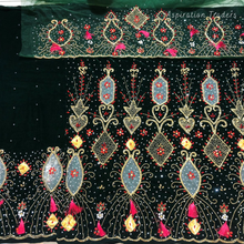 Load image into Gallery viewer, Eye Catching Purple Heavily Beaded with Thread fringes Designer Velvet Fabric Nigerian George Wrapper Set - VG083