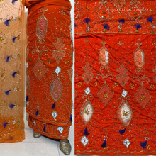 Load image into Gallery viewer, Eye Catching Purple Heavily Beaded with Thread fringes Designer Velvet Fabric Nigerian George Wrapper Set - VG083