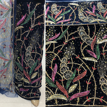 Load image into Gallery viewer, Iconic Black Crystal Stone Beaded Designer Velvet Fabric Nigerian George Wrapper Set - VG084