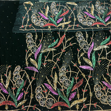 Load image into Gallery viewer, Iconic Black Crystal Stone Beaded Designer Velvet Fabric Nigerian George Wrapper Set - VG084