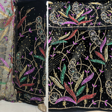 Load image into Gallery viewer, Iconic Black Crystal Stone Beaded Designer Velvet Fabric Nigerian George Wrapper Set - VG084