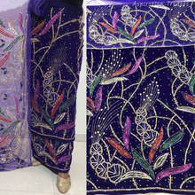 Load image into Gallery viewer, Iconic Black Crystal Stone Beaded Designer Velvet Fabric Nigerian George Wrapper Set - VG084