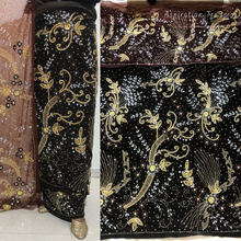 Load image into Gallery viewer, Elegant Turquoise Blue Crystal Stone Beaded Designer Velvet Fabric Nigerian George Wrapper Set - VG085