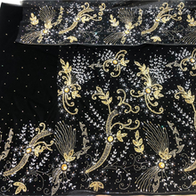 Load image into Gallery viewer, Elegant Turquoise Blue Crystal Stone Beaded Designer Velvet Fabric Nigerian George Wrapper Set - VG085