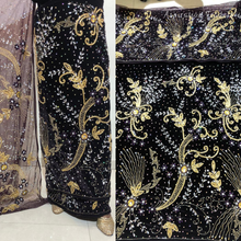 Load image into Gallery viewer, Elegant Turquoise Blue Crystal Stone Beaded Designer Velvet Fabric Nigerian George Wrapper Set - VG085