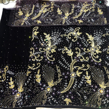 Load image into Gallery viewer, Elegant Turquoise Blue Crystal Stone Beaded Designer Velvet Fabric Nigerian George Wrapper Set - VG085