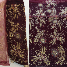 Load image into Gallery viewer, Sober Sky Blue Crystal Stone Beaded Designer Velvet Fabric George Wrapper Set - VG087