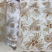 Load image into Gallery viewer, Sober Sky Blue Crystal Stone Beaded Designer Velvet Fabric George Wrapper Set - VG087