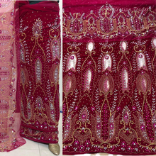 Load image into Gallery viewer, Olive Green Heavy Stone Beaded Designer Velvet Fabric George Wrapper Set - VG088