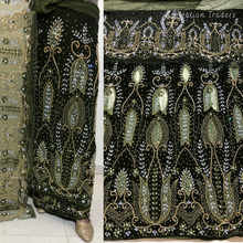 Load image into Gallery viewer, Olive Green Heavy Stone Beaded Designer Velvet Fabric George Wrapper Set - VG088
