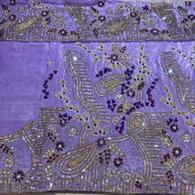 Load image into Gallery viewer, Beautiful Lilac Crystal Stone Beaded Designer Velvet Fabric George Set - VG096
